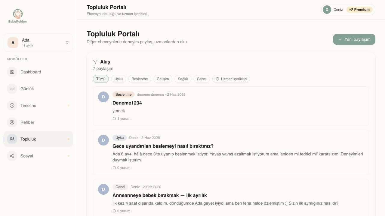 BebeRehber web — Topluluk portalı