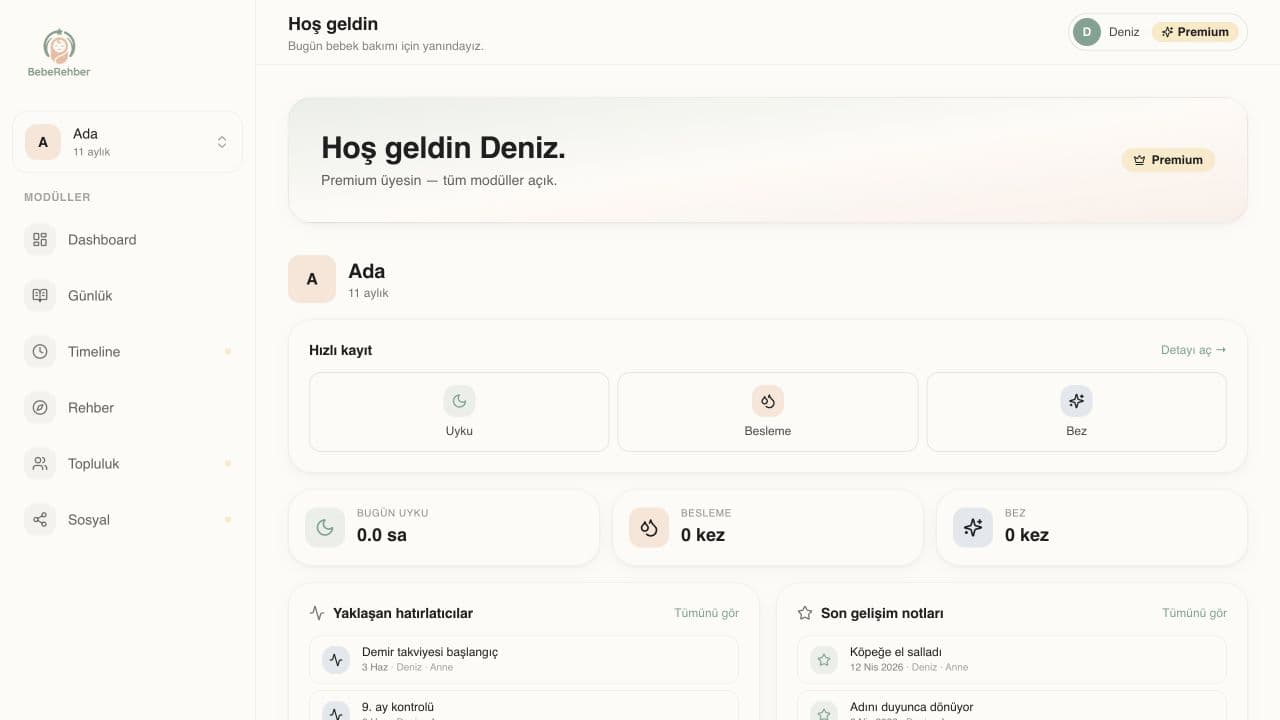 BebeRehber web — Bakım dashboard’u