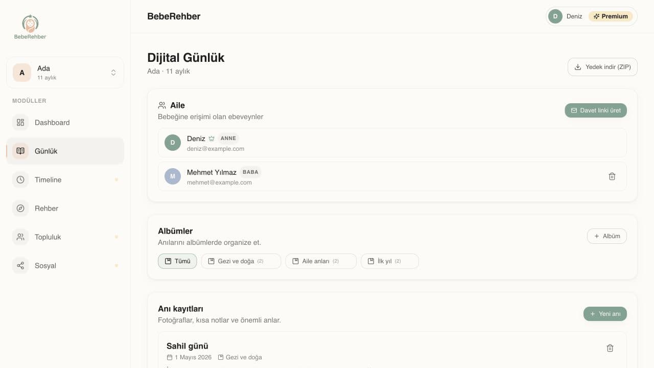 BebeRehber web — Dijital günlük